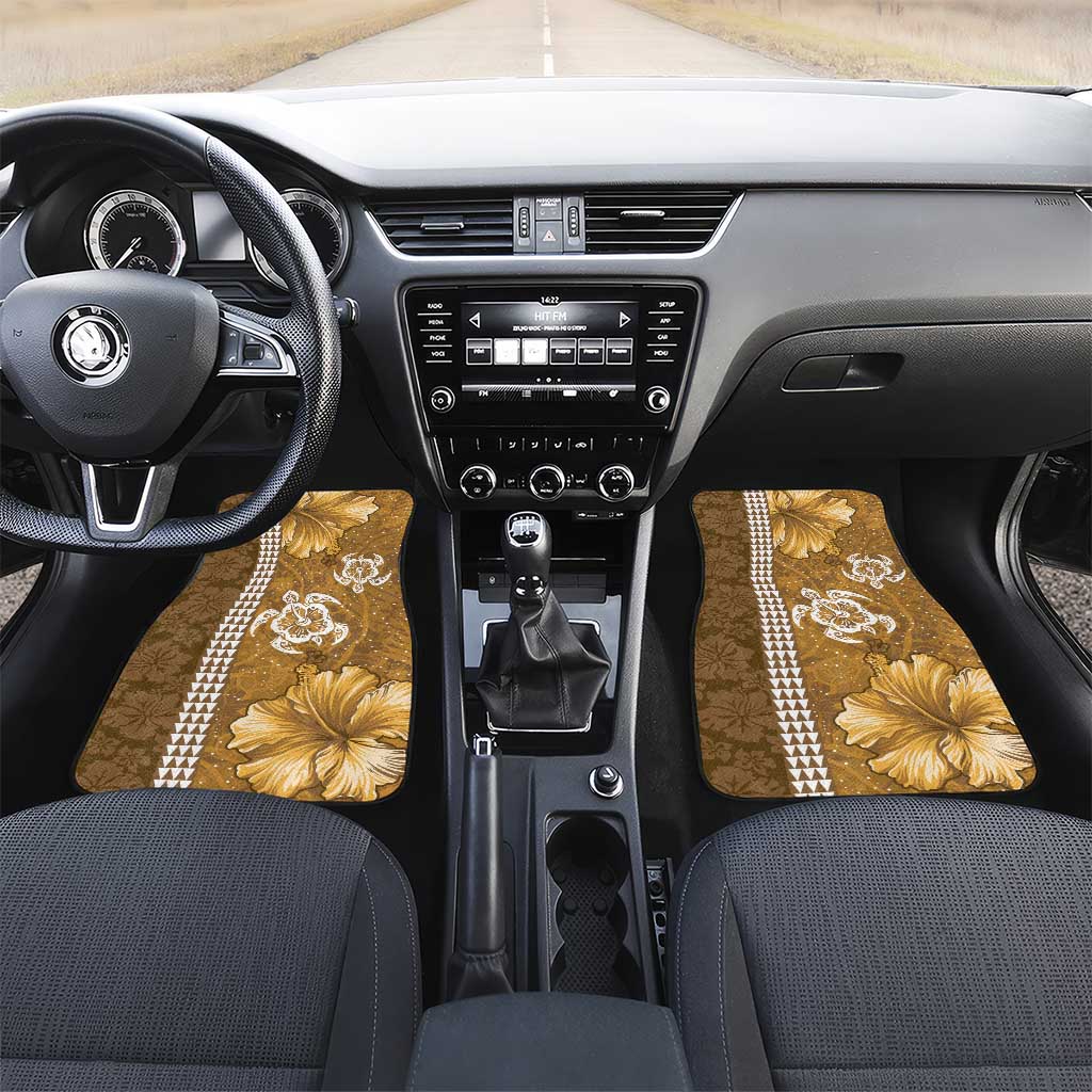 Gold Hibiscus Turle Car Mats Hawaiian Style Tribal Tapa Pattern