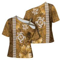 Gold Hibiscus Turle Cross Shoulder Shirt Hawaiian Style Tribal Tapa Pattern LT9 - Polynesian Pride