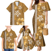 Gold Hibiscus Turle Family Matching Mermaid Dress and Hawaiian Shirt Hawaiian Style Tribal Tapa Pattern LT9 - Polynesian Pride