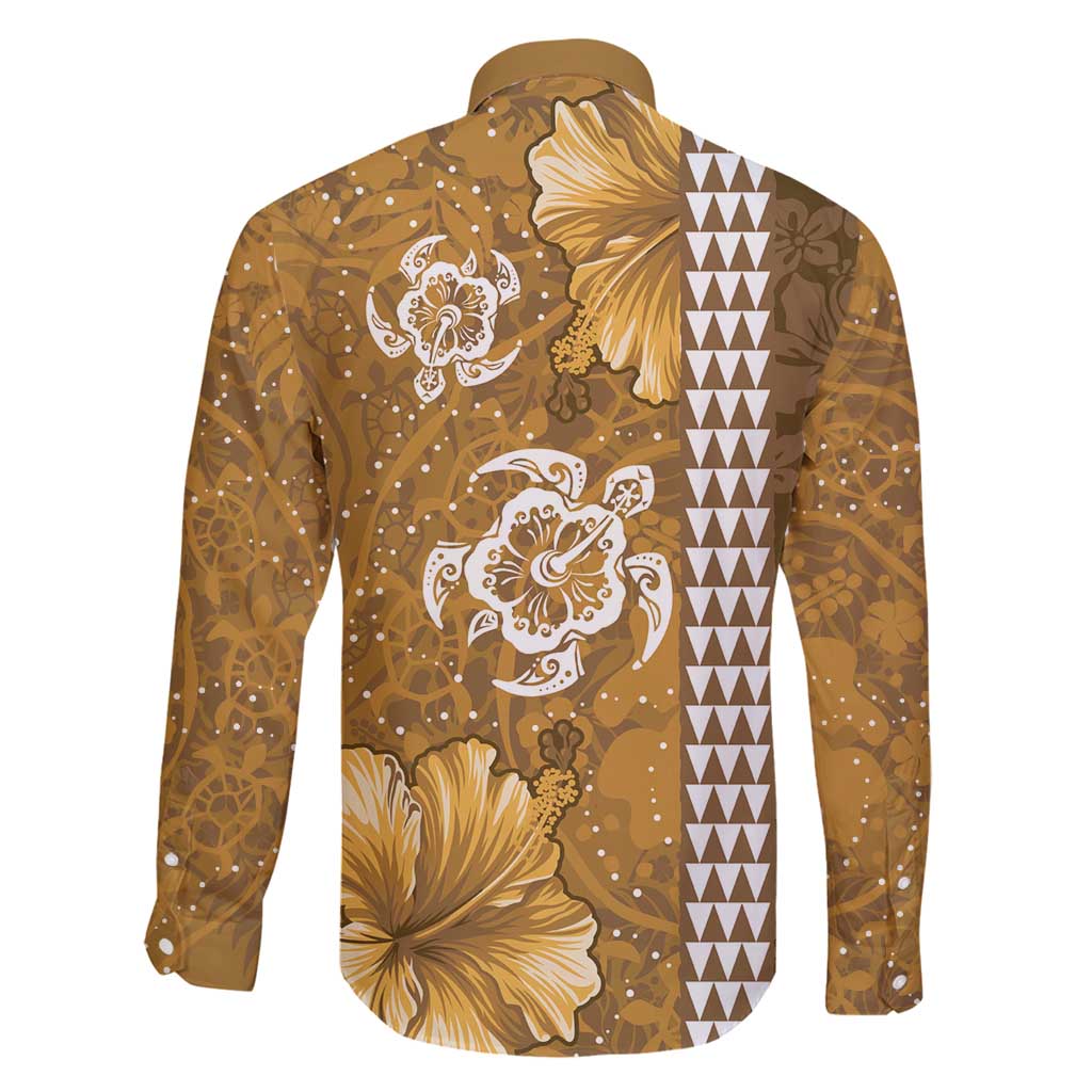 Gold Hibiscus Turle Family Matching Off Shoulder Maxi Dress and Hawaiian Shirt Hawaiian Style Tribal Tapa Pattern LT9 - Polynesian Pride