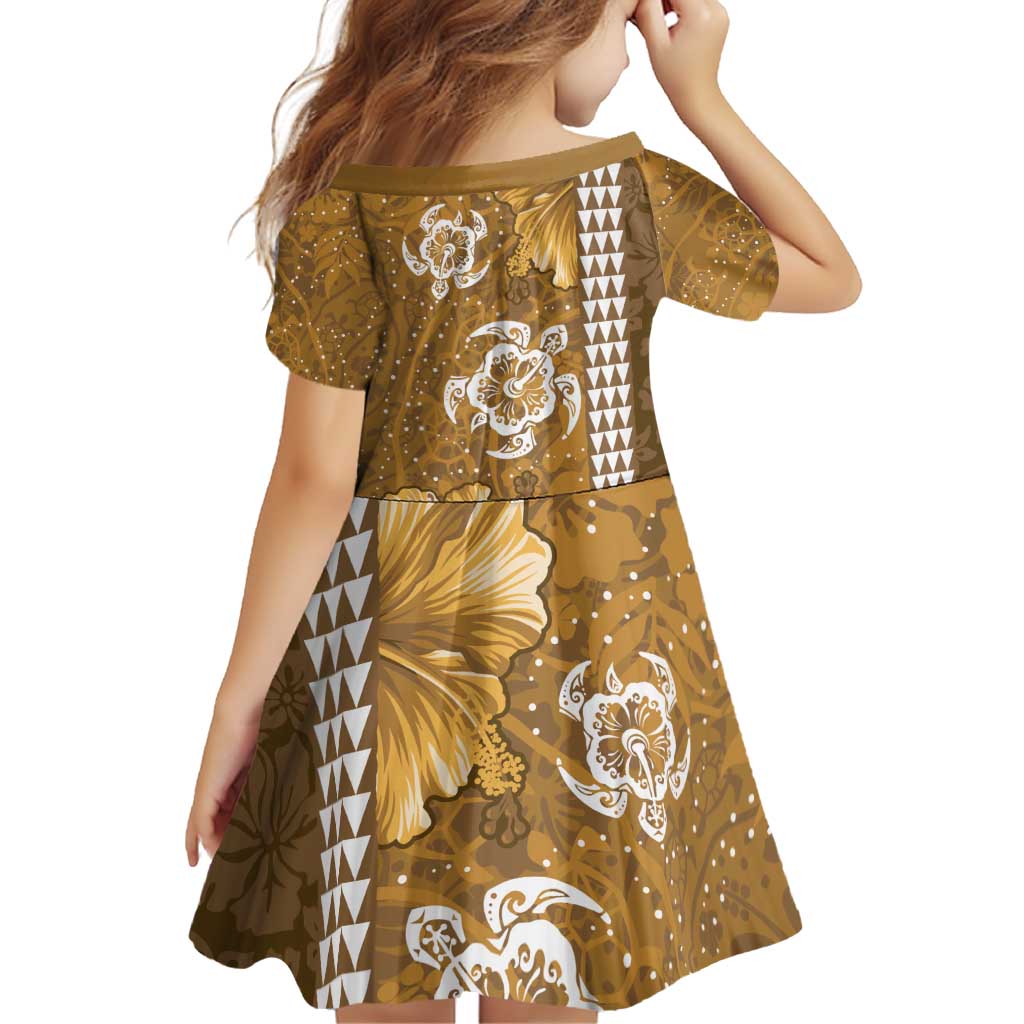 Gold Hibiscus Turle Family Matching Off Shoulder Short Dress and Hawaiian Shirt Hawaiian Style Tribal Tapa Pattern LT9 - Polynesian Pride