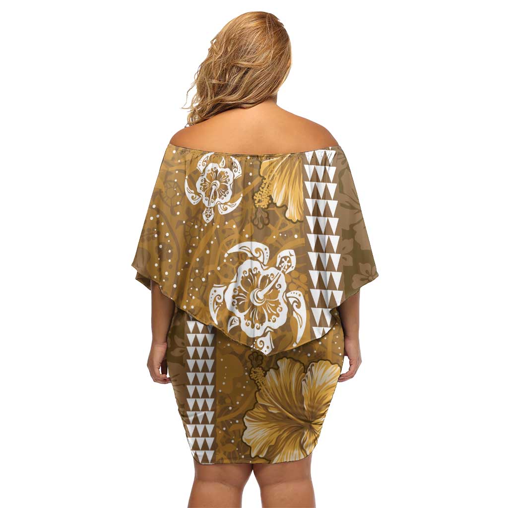 Gold Hibiscus Turle Family Matching Off Shoulder Short Dress and Hawaiian Shirt Hawaiian Style Tribal Tapa Pattern LT9 - Polynesian Pride