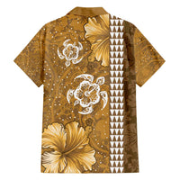 Gold Hibiscus Turle Family Matching Summer Maxi Dress and Hawaiian Shirt Hawaiian Style Tribal Tapa Pattern LT9 - Polynesian Pride