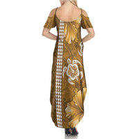 Gold Hibiscus Turle Family Matching Summer Maxi Dress and Hawaiian Shirt Hawaiian Style Tribal Tapa Pattern LT9 - Polynesian Pride