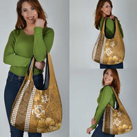 Gold Hibiscus Turle Grocery Bag Hawaiian Style Tribal Tapa Pattern