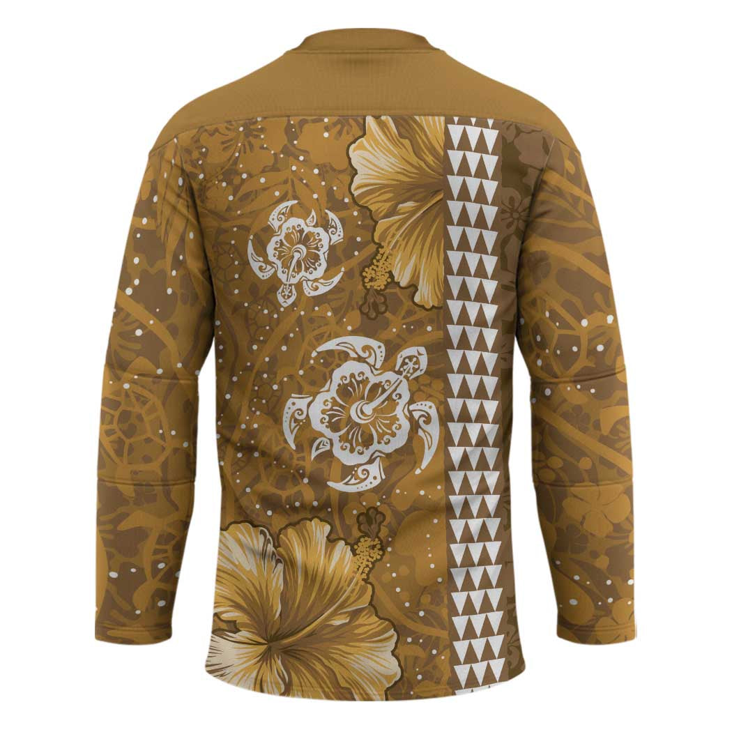 Gold Hibiscus Turle Hockey Jersey Hawaiian Style Tribal Tapa Pattern - Polynesian Pride