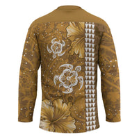 Gold Hibiscus Turle Hockey Jersey Hawaiian Style Tribal Tapa Pattern - Polynesian Pride