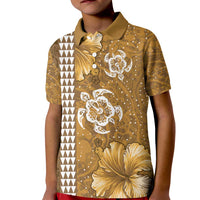 Gold Hibiscus Turle Kid Polo Shirt Hawaiian Style Tribal Tapa Pattern LT9 Kid Gold - Polynesian Pride