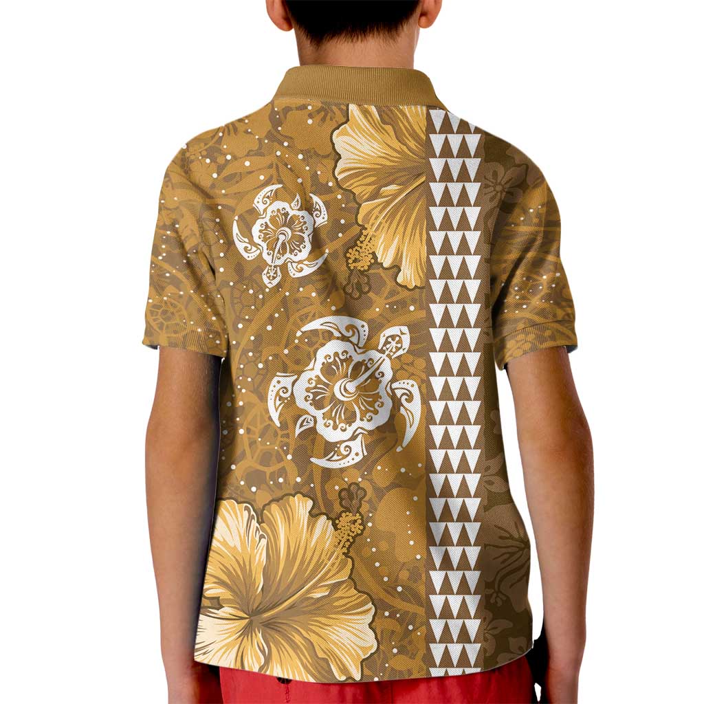 Gold Hibiscus Turle Kid Polo Shirt Hawaiian Style Tribal Tapa Pattern LT9 - Polynesian Pride