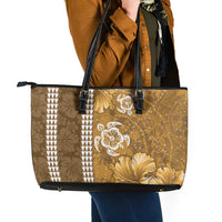 Gold Hibiscus Turle Leather Tote Bag Hawaiian Style Tribal Tapa Pattern