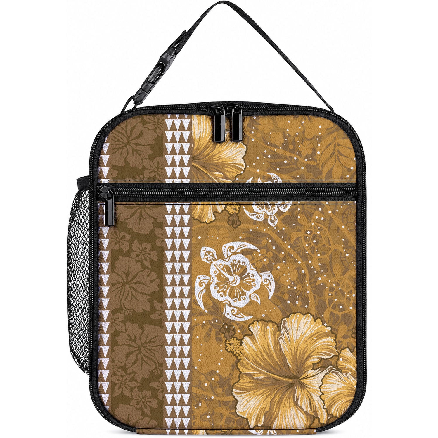Gold Hibiscus Turtle Lunch Bag Hawaiian Style Tribal Tapa Pattern LT9 10.2 × 8.3 × 4.3 inch Gold - Polynesian Pride
