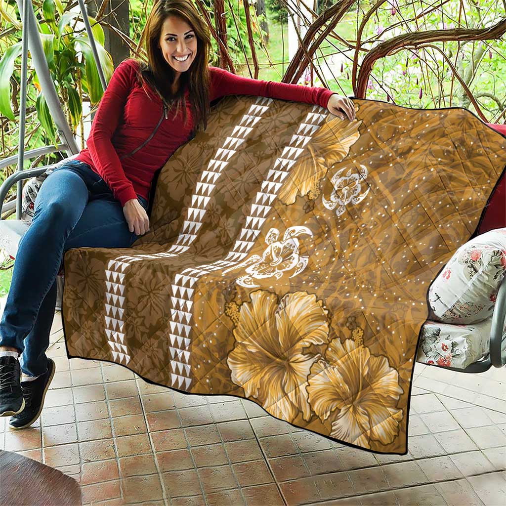 Gold Hibiscus Turle Quilt Hawaiian Style Tribal Tapa Pattern