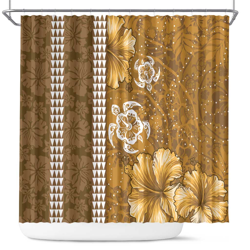 Gold Hibiscus Turle Shower Curtain Hawaiian Style Tribal Tapa Pattern LT9 Gold - Polynesian Pride