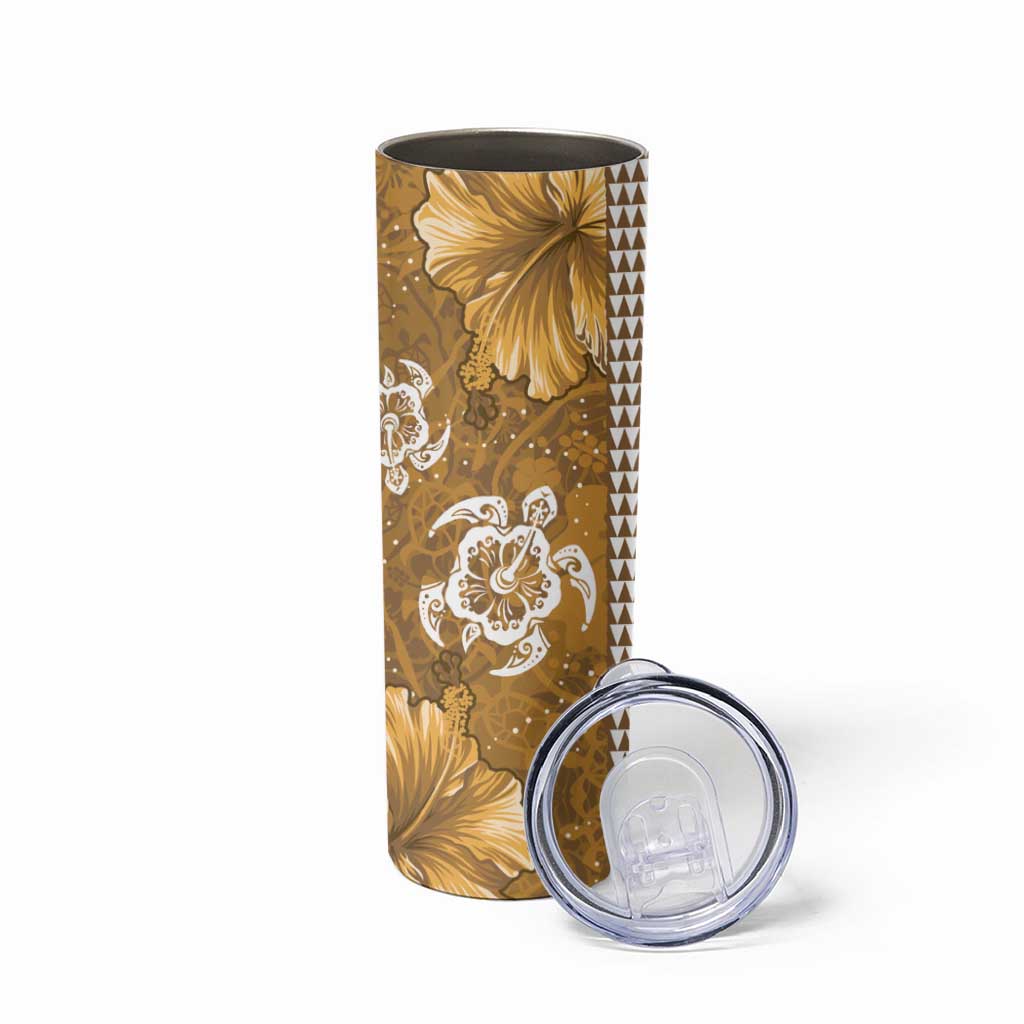 Gold Hibiscus Turle Skinny Tumbler Hawaiian Style Tribal Tapa Pattern