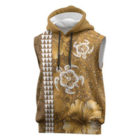 Gold Hibiscus Turle Sleeveless Hoodie Hawaiian Style Tribal Tapa Pattern LT9 Gold - Polynesian Pride