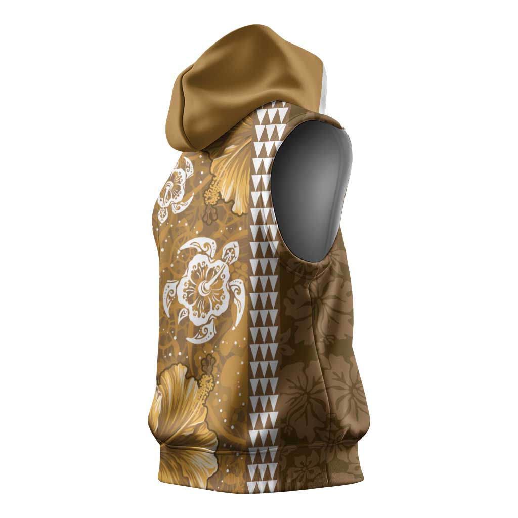 Gold Hibiscus Turle Sleeveless Hoodie Hawaiian Style Tribal Tapa Pattern LT9 - Polynesian Pride