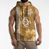 Gold Hibiscus Turle Sleeveless Hoodie Hawaiian Style Tribal Tapa Pattern LT9 - Polynesian Pride