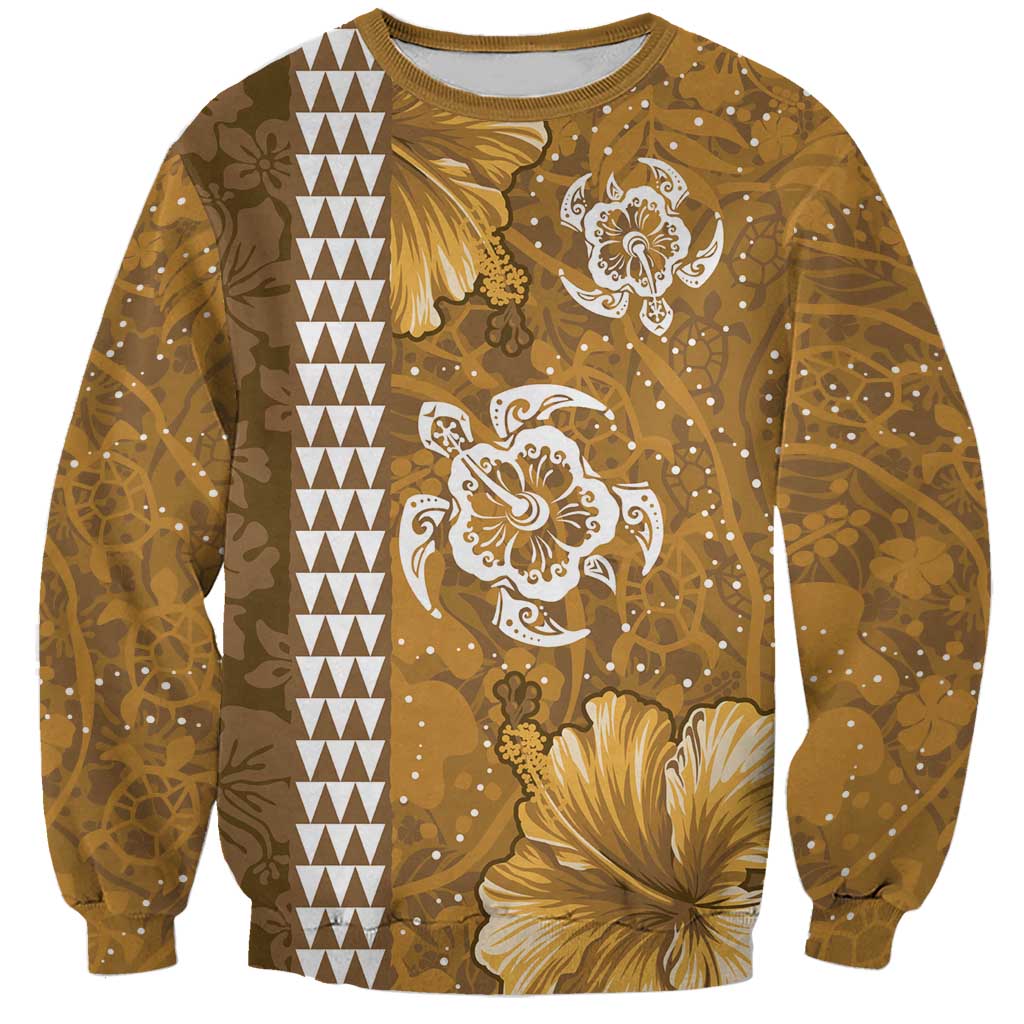 Gold Hibiscus Turle Sweatshirt Hawaiian Style Tribal Tapa Pattern LT9 Unisex Gold - Polynesian Pride