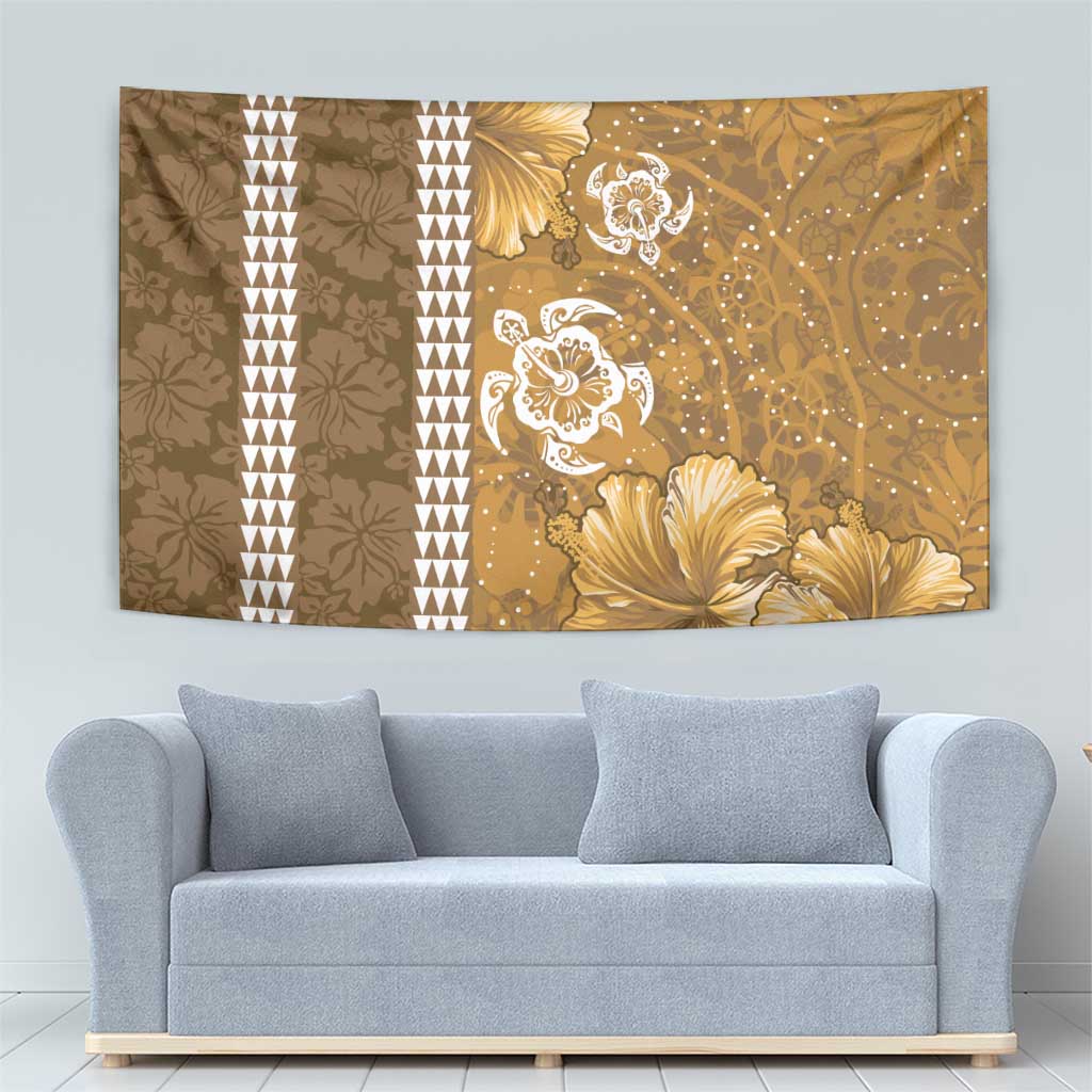 Gold Hibiscus Turle Tapestry Hawaiian Style Tribal Tapa Pattern