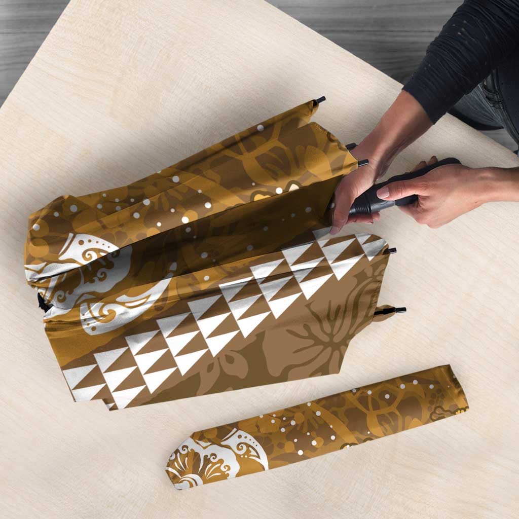 Gold Hibiscus Turle Umbrella Hawaiian Style Tribal Tapa Pattern - Polynesian Pride