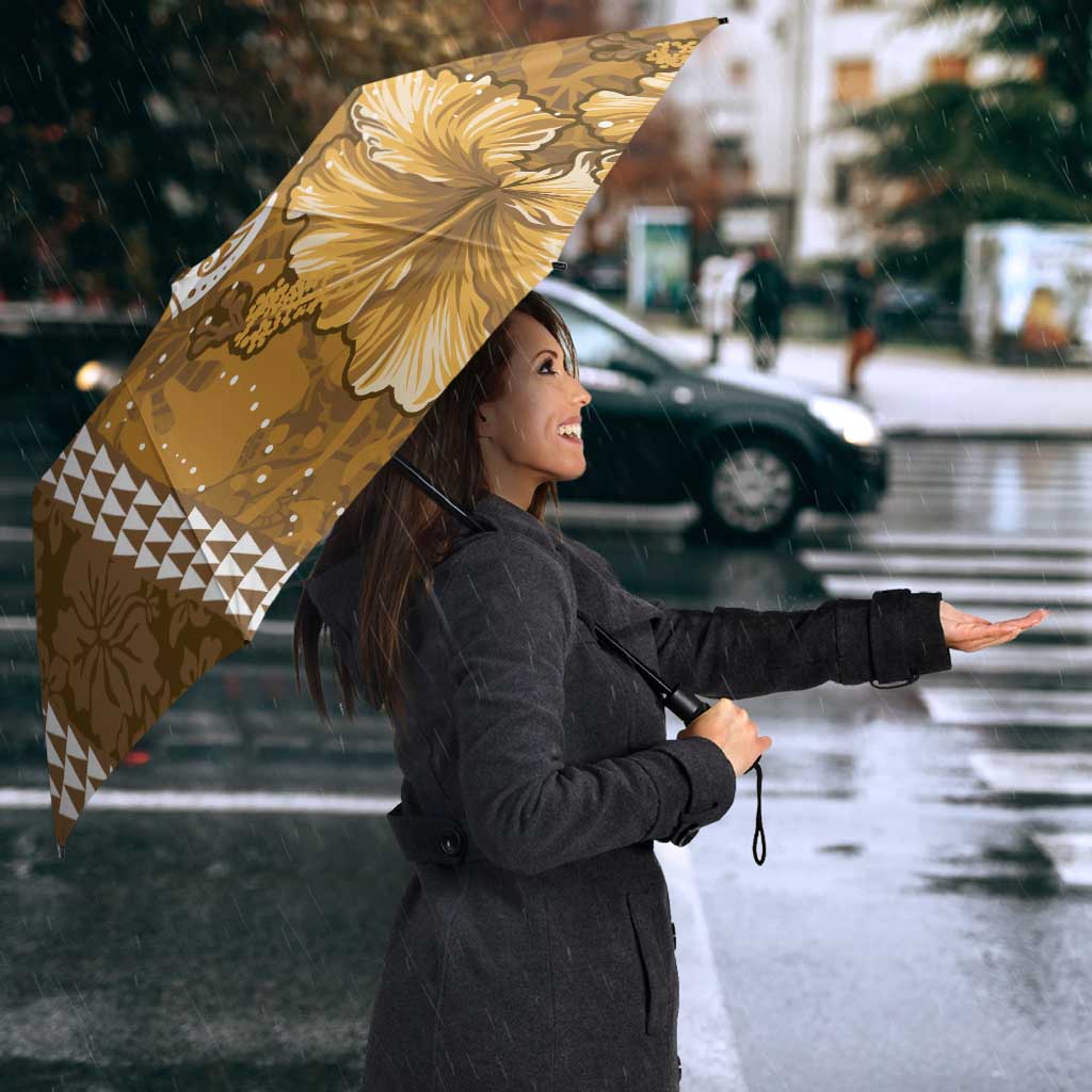 Gold Hibiscus Turle Umbrella Hawaiian Style Tribal Tapa Pattern - Polynesian Pride