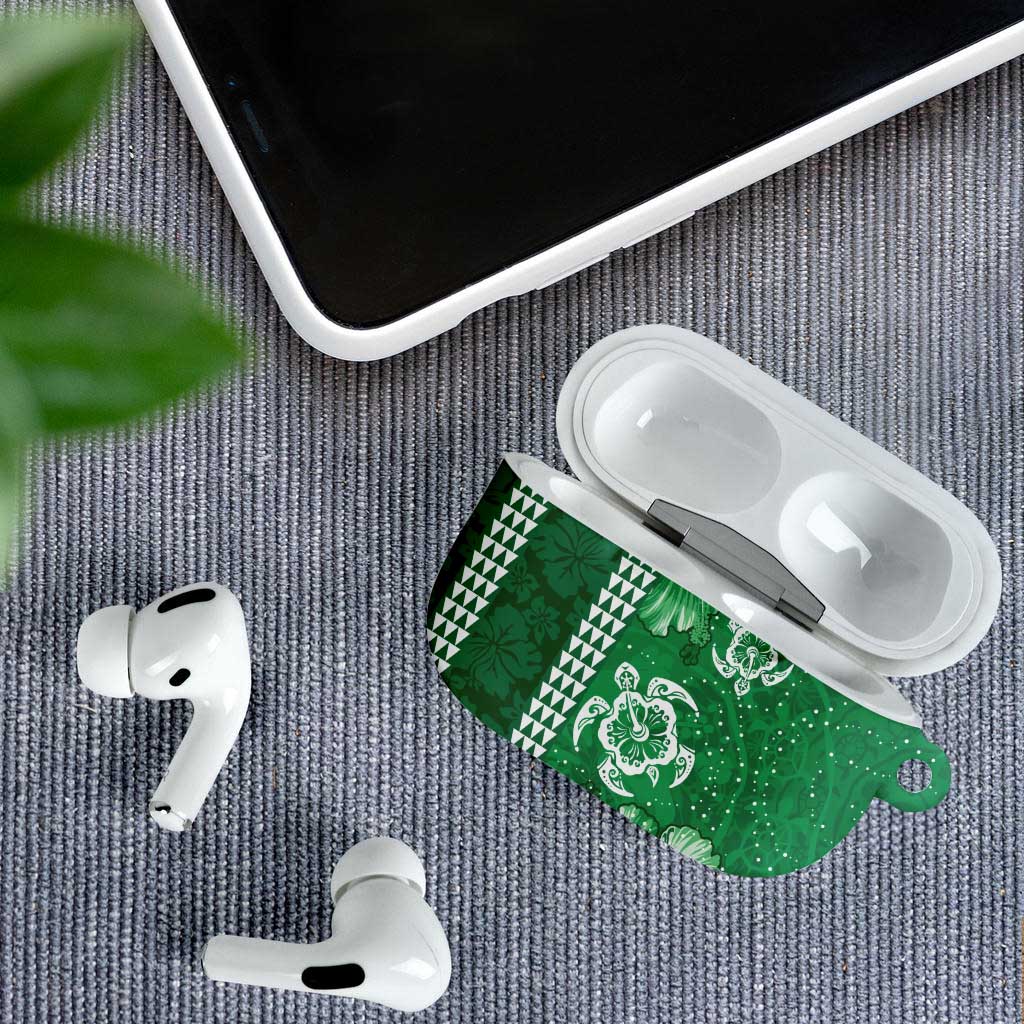 Green Hibiscus Turle AirPods Case Hawaiian Style Tribal Tapa Pattern - Polynesian Pride