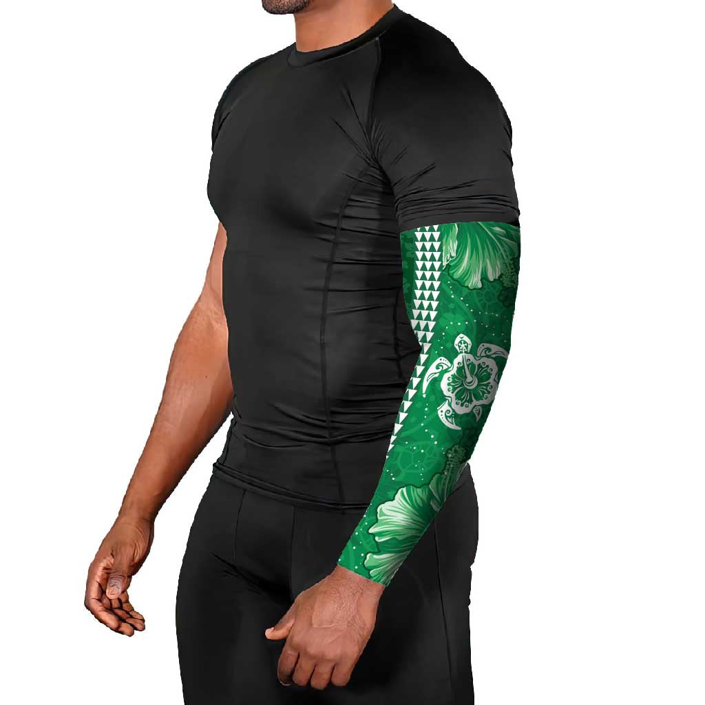 Green Hibiscus Turle Arm Sleeves Hawaiian Style Tribal Tapa Pattern - Polynesian Pride