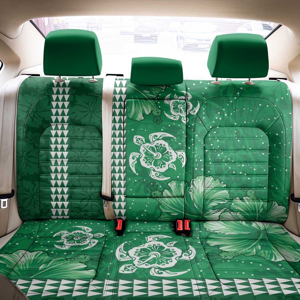Green Hibiscus Turle Back Car Seat Cover Hawaiian Style Tribal Tapa Pattern LT9 - Polynesian Pride