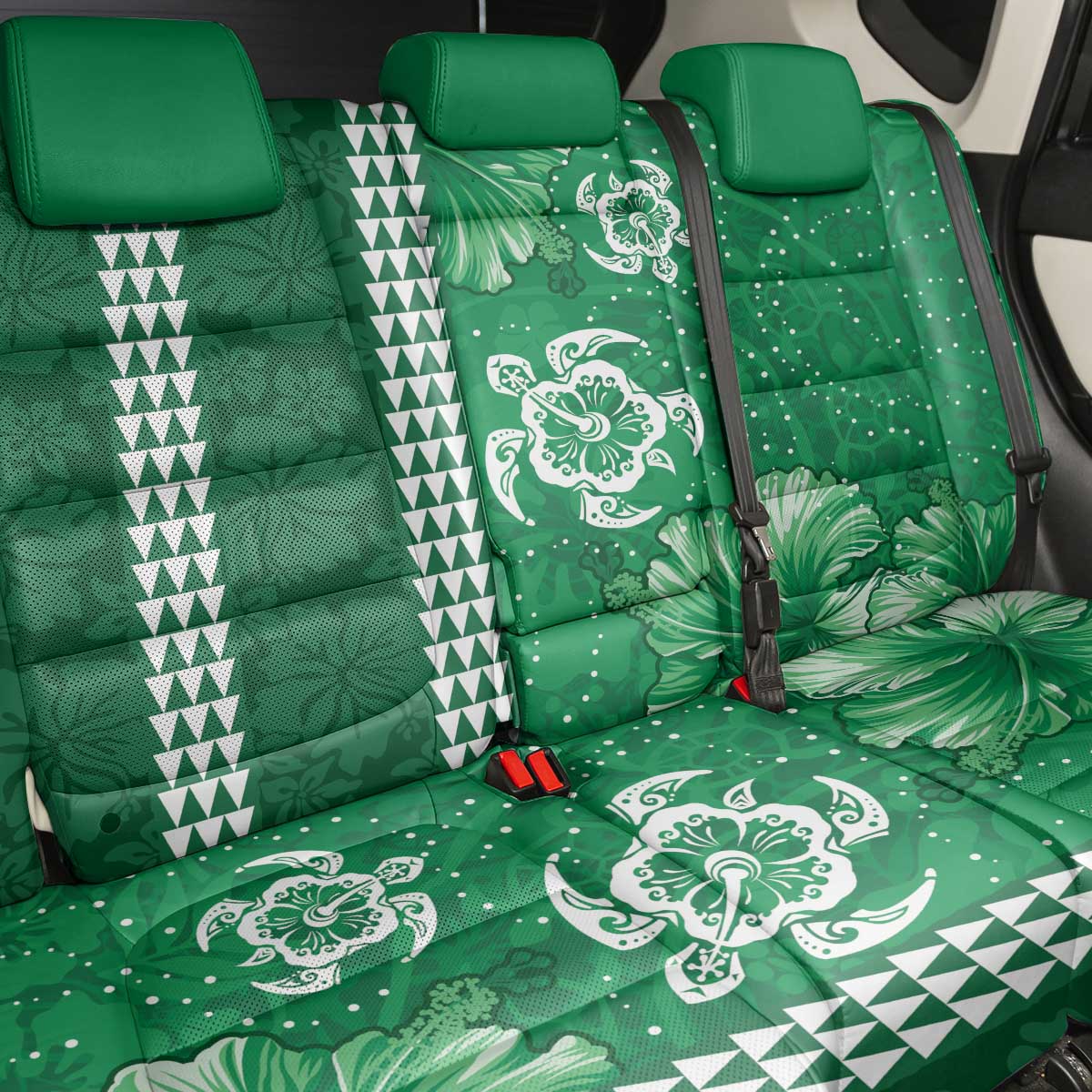 Green Hibiscus Turle Back Car Seat Cover Hawaiian Style Tribal Tapa Pattern LT9 - Polynesian Pride