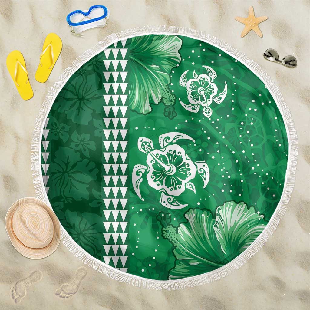 Green Hibiscus Turle Beach Blanket Hawaiian Style Tribal Tapa Pattern LT9 One Size 150cm Green - Polynesian Pride