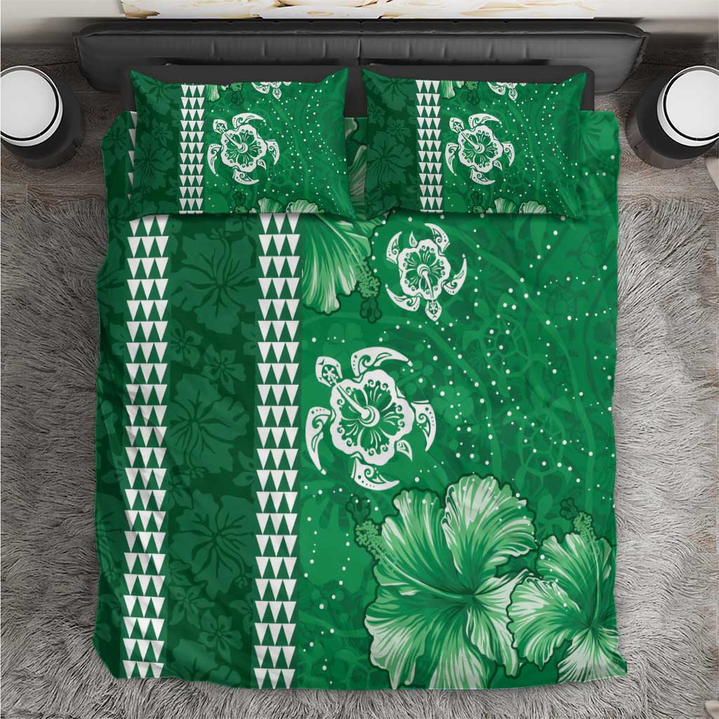 Green Hibiscus Turle Bedding Set Hawaiian Style Tribal Tapa Pattern LT9 Green - Polynesian Pride