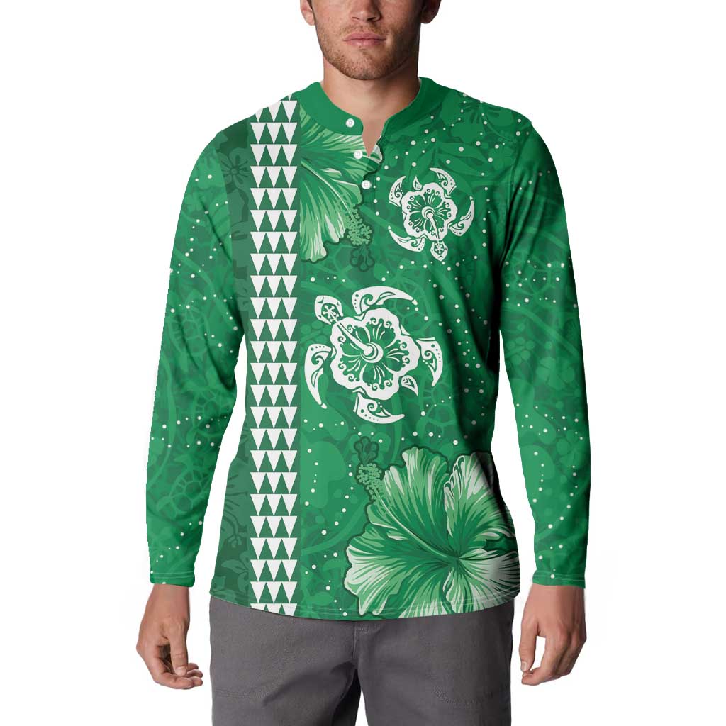 Green Hibiscus Turle Button Sweatshirt Hawaiian Style Tribal Tapa Pattern