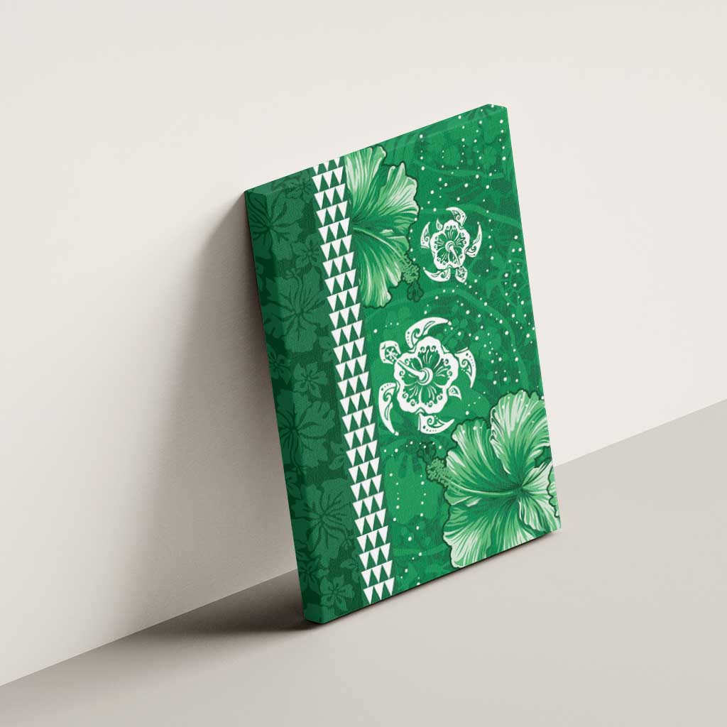 Green Hibiscus Turle Canvas Wall Art Hawaiian Style Tribal Tapa Pattern