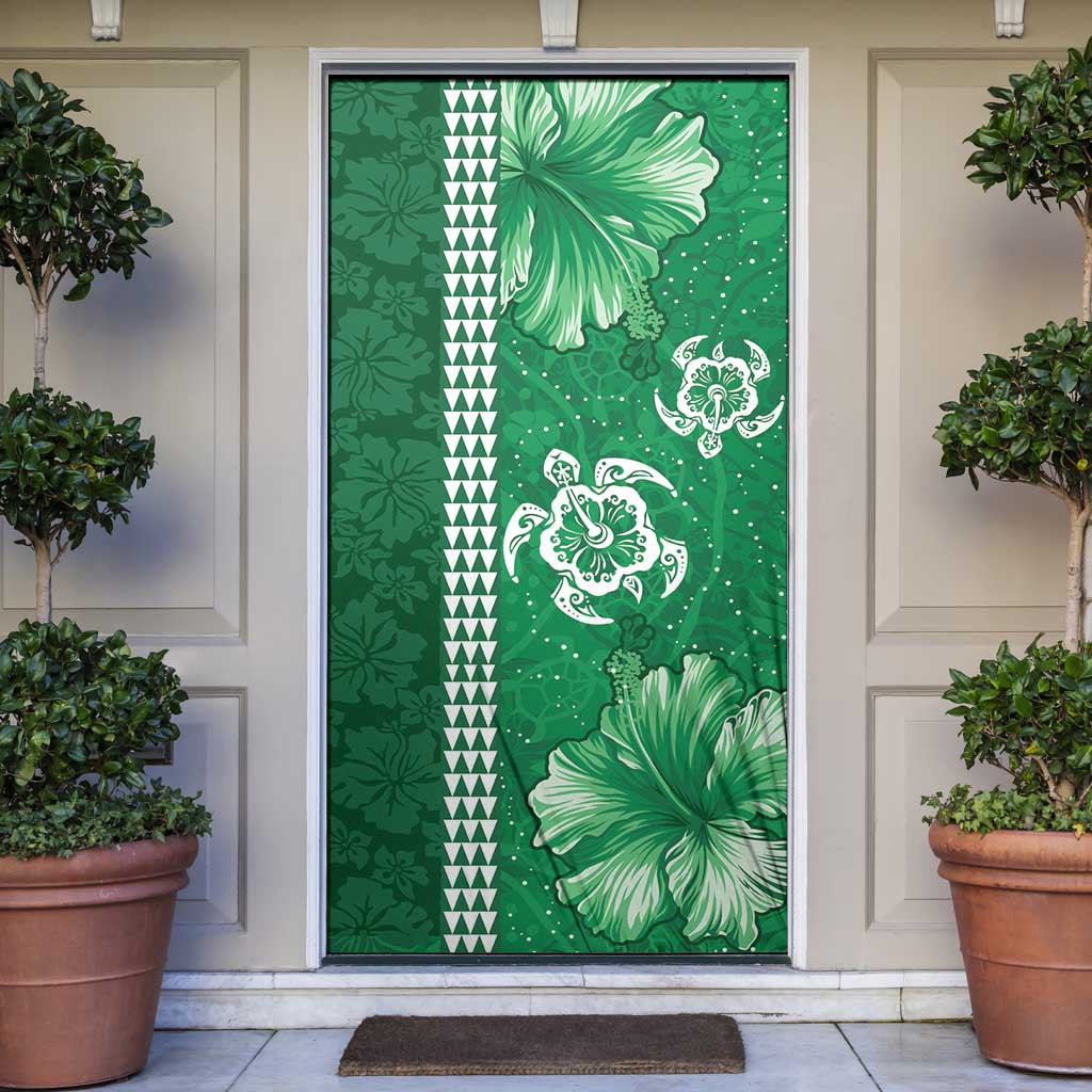 Green Hibiscus Turle Door Cover Hawaiian Style Tribal Tapa Pattern LT9 Green - Polynesian Pride