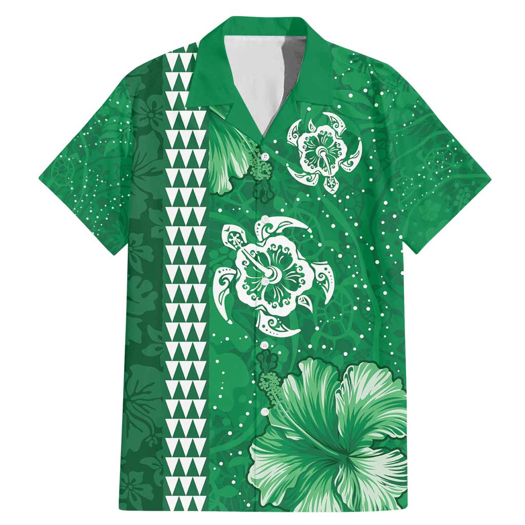 Green Hibiscus Turle Family Matching Mermaid Dress and Hawaiian Shirt Hawaiian Style Tribal Tapa Pattern LT9 Dad's Shirt - Short Sleeve Green - Polynesian Pride