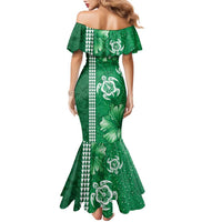 Green Hibiscus Turle Family Matching Mermaid Dress and Hawaiian Shirt Hawaiian Style Tribal Tapa Pattern LT9 - Polynesian Pride