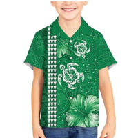 Green Hibiscus Turle Family Matching Mermaid Dress and Hawaiian Shirt Hawaiian Style Tribal Tapa Pattern LT9 Son's Shirt Green - Polynesian Pride