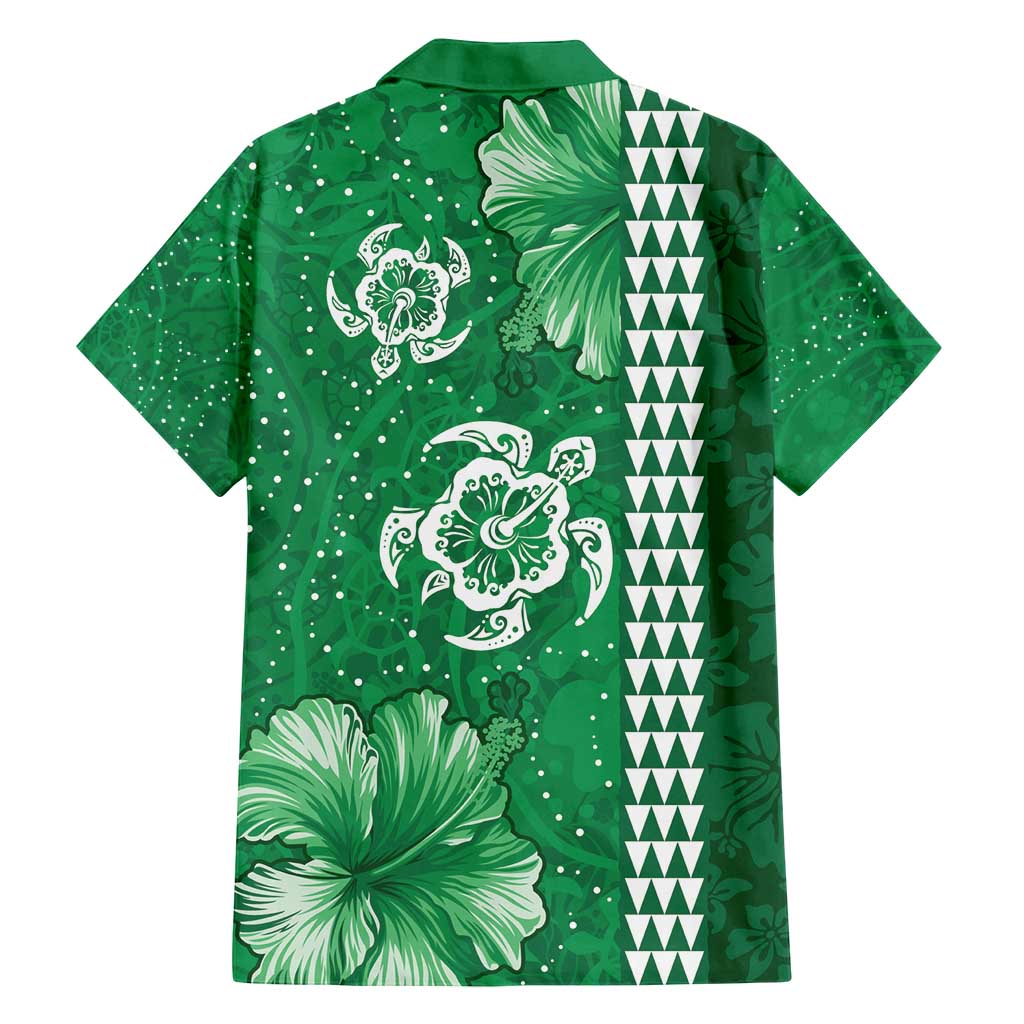 Green Hibiscus Turle Family Matching Off Shoulder Maxi Dress and Hawaiian Shirt Hawaiian Style Tribal Tapa Pattern LT9 - Polynesian Pride
