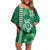 Green Hibiscus Turle Family Matching Off Shoulder Short Dress and Hawaiian Shirt Hawaiian Style Tribal Tapa Pattern