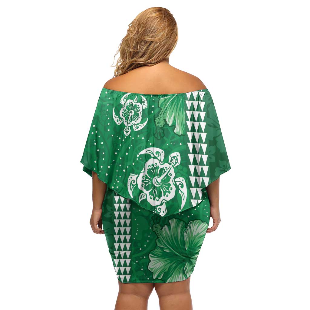 Green Hibiscus Turle Family Matching Off Shoulder Short Dress and Hawaiian Shirt Hawaiian Style Tribal Tapa Pattern LT9 - Polynesian Pride
