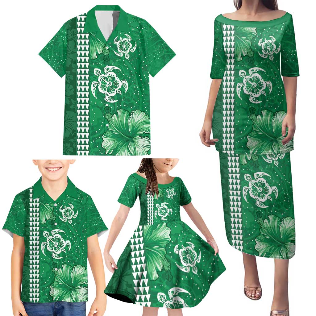 Green Hibiscus Turle Family Matching Puletasi and Hawaiian Shirt Hawaiian Style Tribal Tapa Pattern LT9 - Polynesian Pride