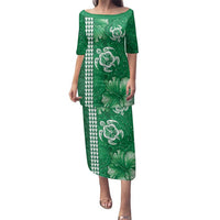 Green Hibiscus Turle Family Matching Puletasi and Hawaiian Shirt Hawaiian Style Tribal Tapa Pattern