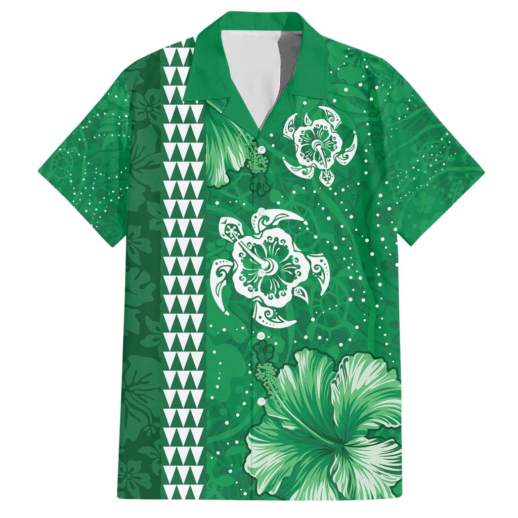 Green Hibiscus Turle Family Matching Short Sleeve Bodycon Dress and Hawaiian Shirt Hawaiian Style Tribal Tapa Pattern LT9 Dad's Shirt - Short Sleeve Green - Polynesian Pride