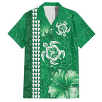 Green Hibiscus Turle Family Matching Short Sleeve Bodycon Dress and Hawaiian Shirt Hawaiian Style Tribal Tapa Pattern LT9 Dad's Shirt - Short Sleeve Green - Polynesian Pride