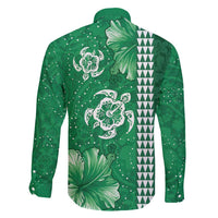 Green Hibiscus Turle Family Matching Short Sleeve Bodycon Dress and Hawaiian Shirt Hawaiian Style Tribal Tapa Pattern LT9 - Polynesian Pride