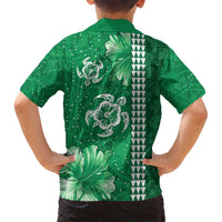 Green Hibiscus Turle Family Matching Summer Maxi Dress and Hawaiian Shirt Hawaiian Style Tribal Tapa Pattern LT9 - Polynesian Pride