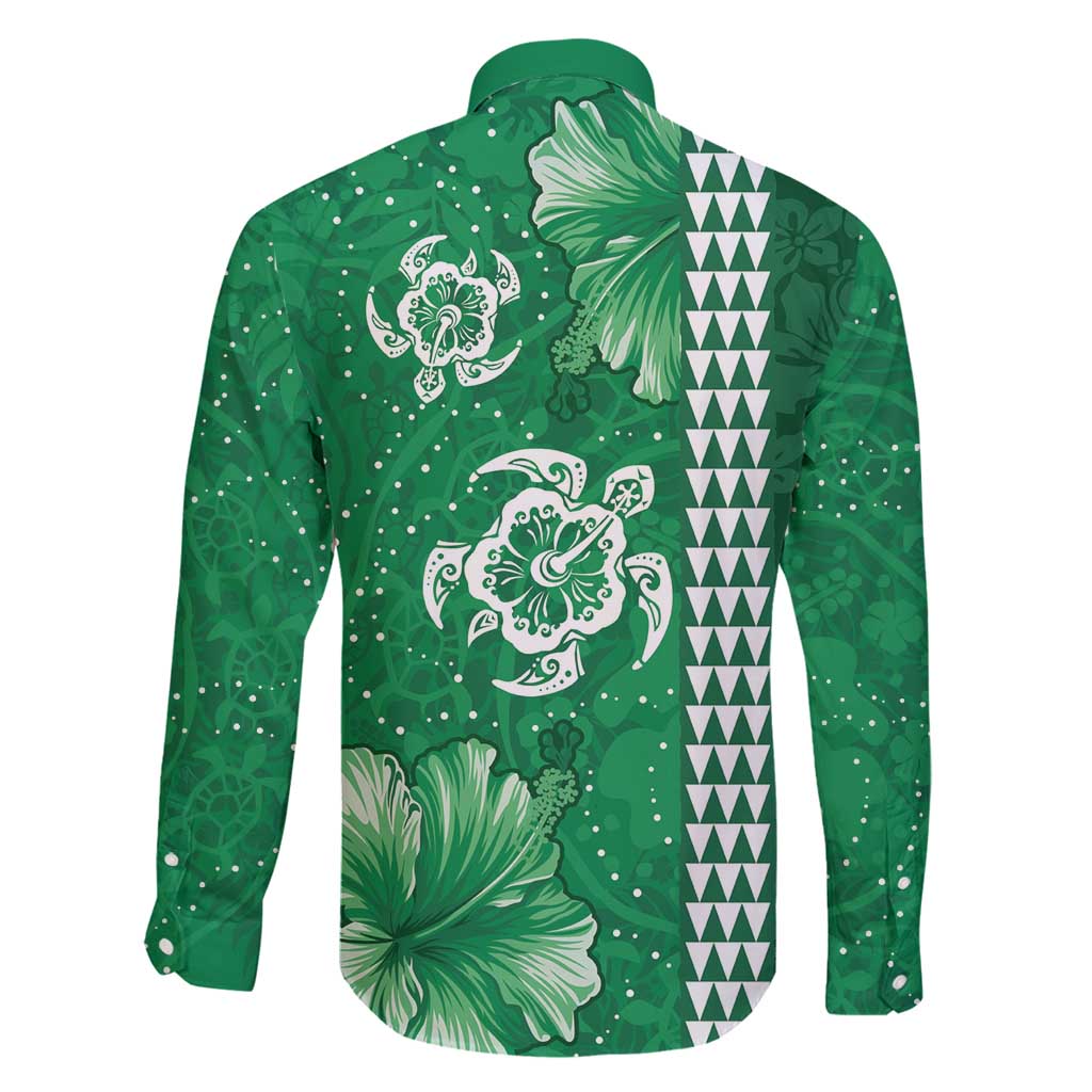 Green Hibiscus Turle Family Matching Summer Maxi Dress and Hawaiian Shirt Hawaiian Style Tribal Tapa Pattern LT9 - Polynesian Pride