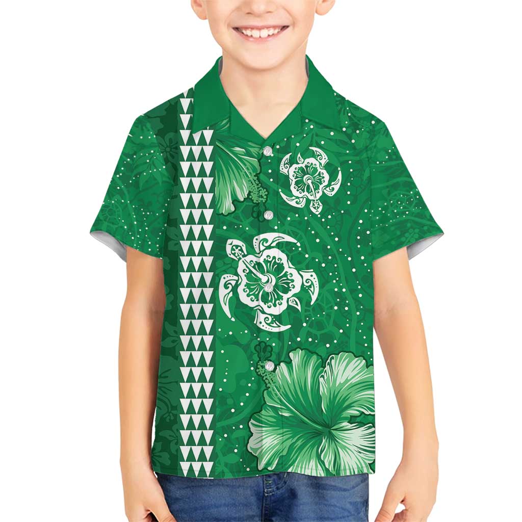 Green Hibiscus Turle Family Matching Summer Maxi Dress and Hawaiian Shirt Hawaiian Style Tribal Tapa Pattern LT9 Son's Shirt Green - Polynesian Pride