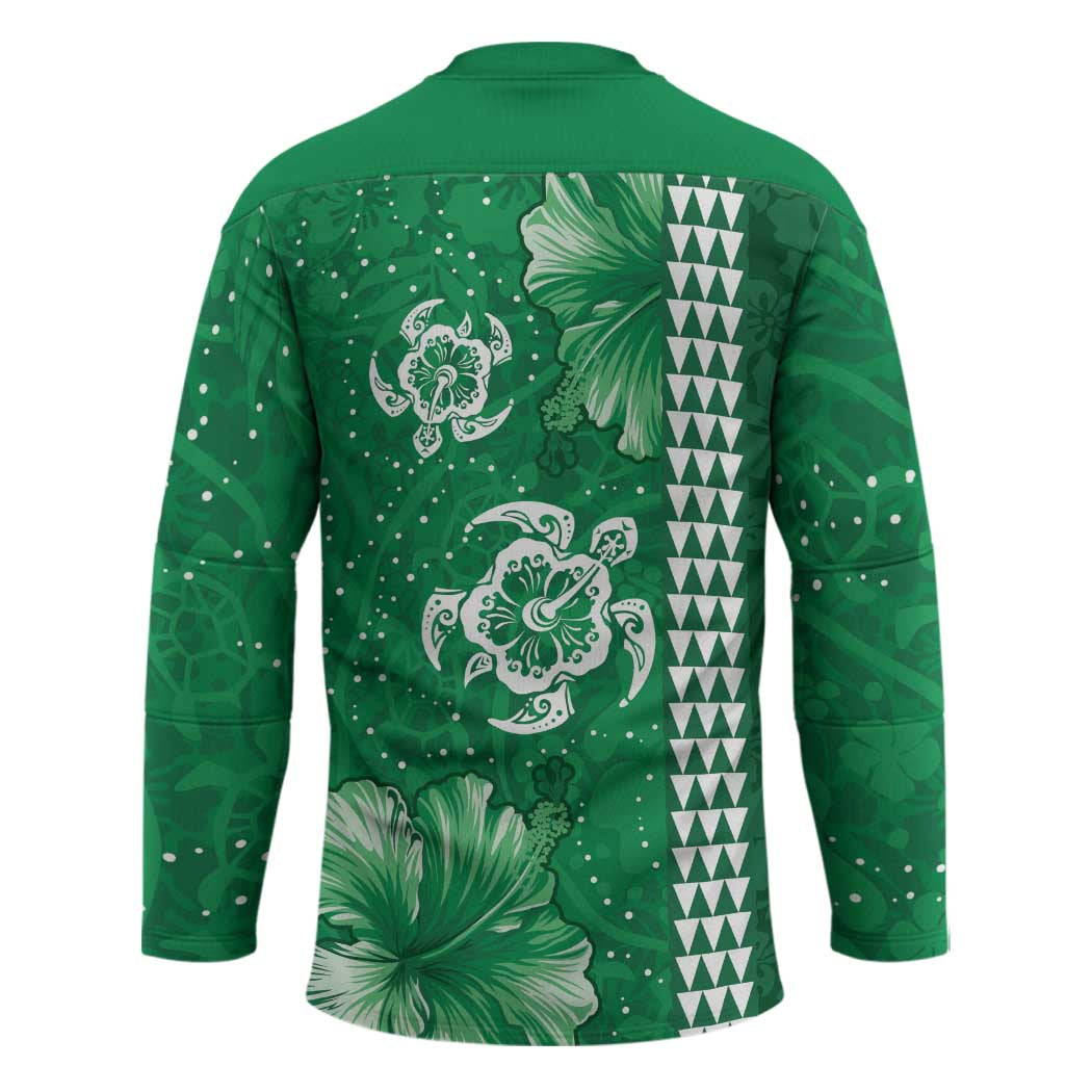 Green Hibiscus Turle Hockey Jersey Hawaiian Style Tribal Tapa Pattern LT9 - Polynesian Pride