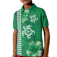 Green Hibiscus Turle Kid Polo Shirt Hawaiian Style Tribal Tapa Pattern LT9 Kid Green - Polynesian Pride